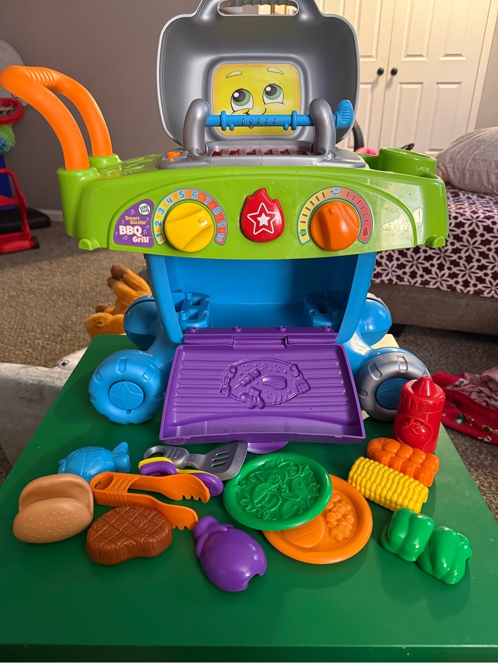 Kids Interactive Play BBQ Grill Toy - Green, Blue & Purple